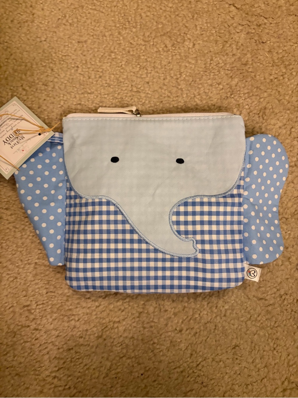 Blue Elephant gingham polka dot Wristlet snack Pouch -